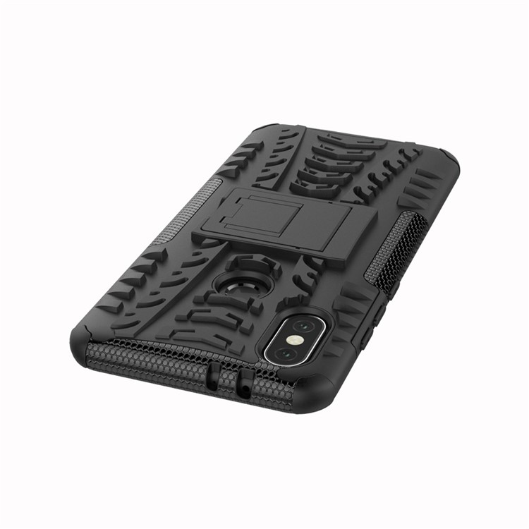 Tire Pattern Kickstand PC + TPU Hybrid Cover for Xiaomi Mi A2 / Mi 6X - All Black-7