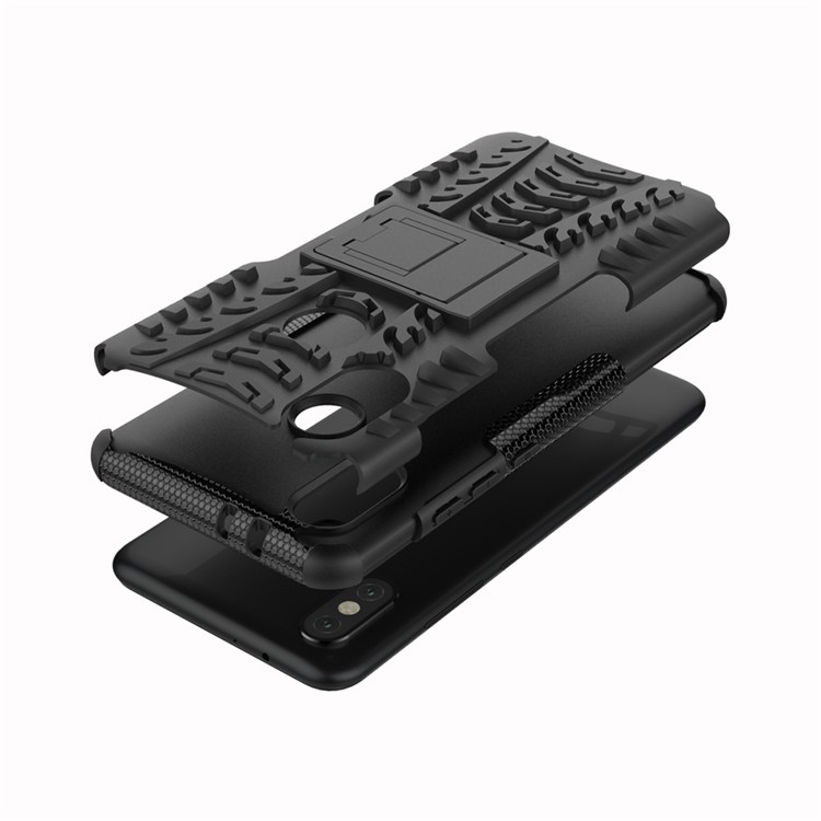 Tire Pattern Kickstand PC + TPU Hybrid Cover for Xiaomi Mi A2 / Mi 6X - All Black-8