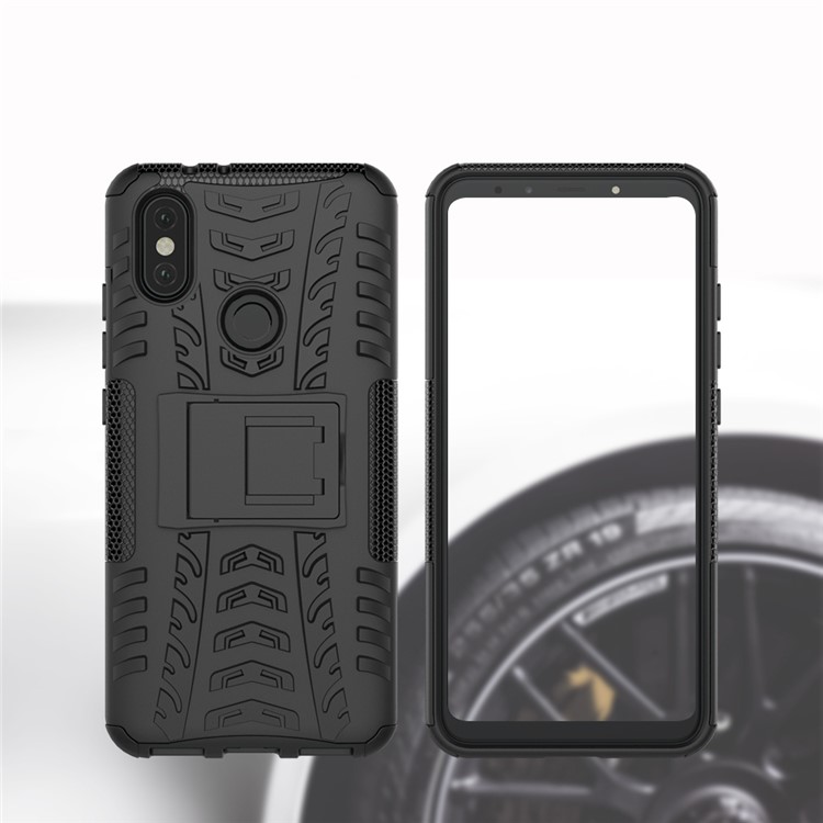Tire Pattern Kickstand PC + TPU Hybrid Cover for Xiaomi Mi A2 / Mi 6X - All Black-9