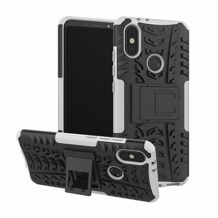 Tire Pattern Kickstand PC + TPU Hybrid Case for Xiaomi Mi A2 / Mi 6X - White-1