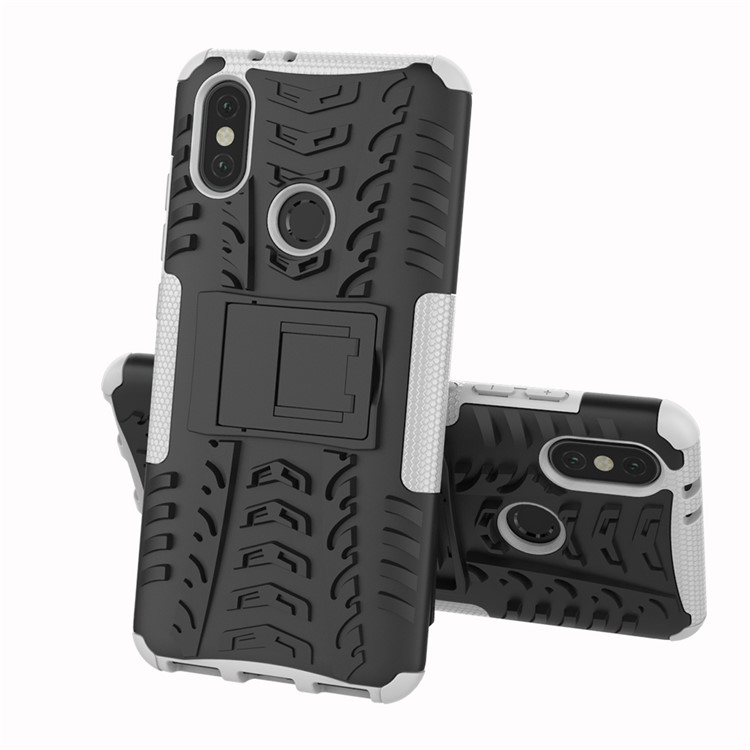 Tire Pattern Kickstand PC + TPU Hybrid Case for Xiaomi Mi A2 / Mi 6X - White-2