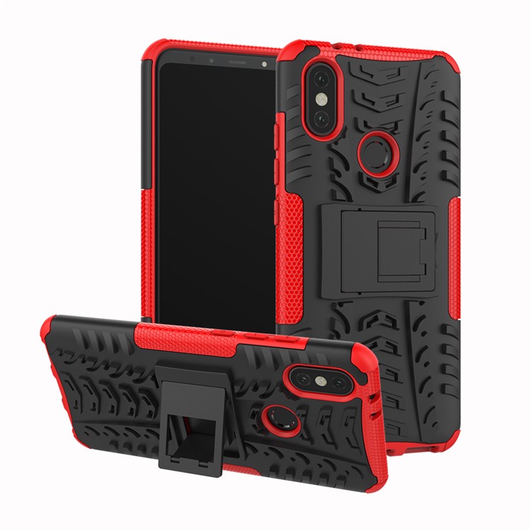 Tire Pattern Kickstand PC + TPU Hybrid Shell for Xiaomi Mi A2 / Mi 6X - Red-1