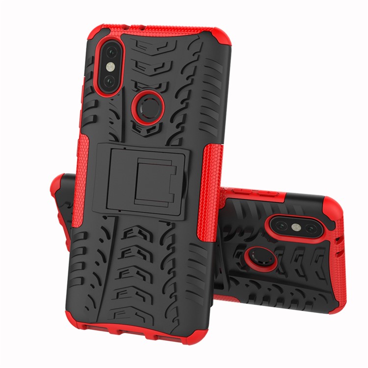 Tire Pattern Kickstand PC + TPU Hybrid Shell for Xiaomi Mi A2 / Mi 6X - Red-2