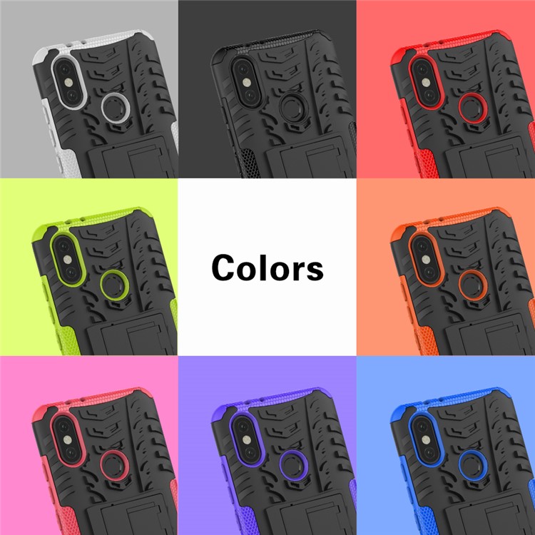Tire Pattern Kickstand PC + TPU Hybrid Shell for Xiaomi Mi A2 / Mi 6X - Red-3