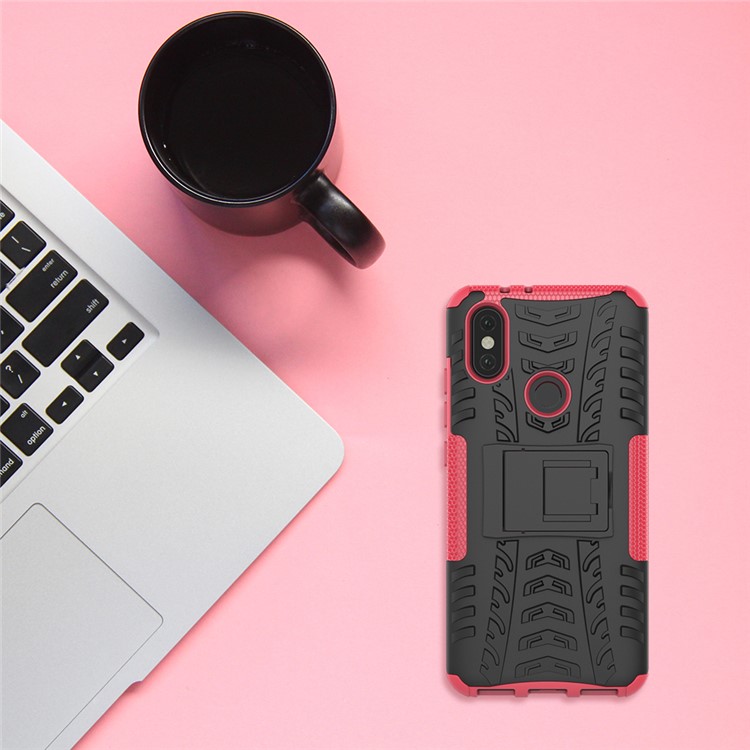 Tire Pattern Kickstand PC + TPU Hybrid Basing Pour Xiaomi Mi A2 / mi 6X - Rose-3