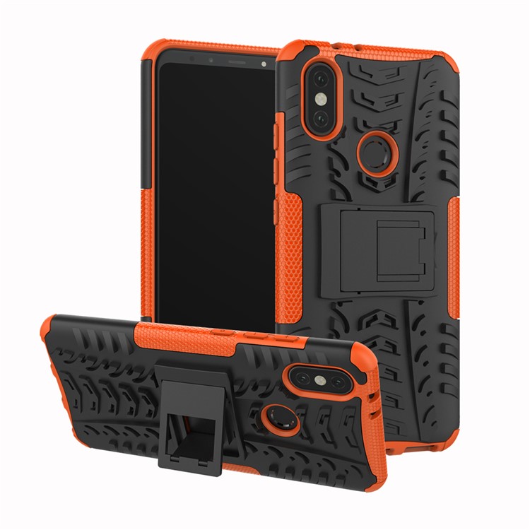Tire Pattern Kickstand PC + TPU Combo Cover for Xiaomi Mi A2 / Mi 6X - Orange-1