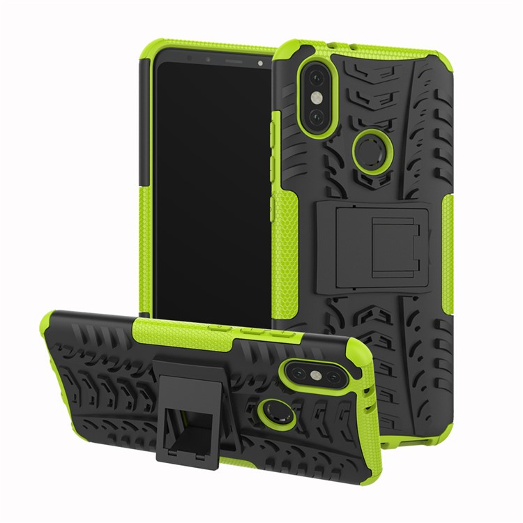 Tire Pattern Kickstand PC + TPU Combo Case for Xiaomi Mi A2 / Mi 6X - Green-1
