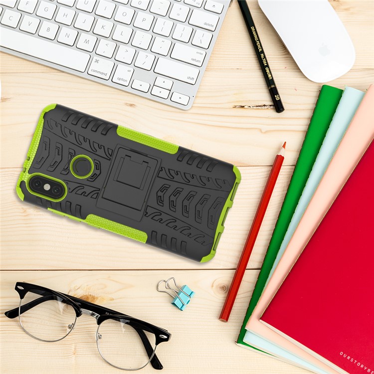 Tire Pattern Kickstand PC + TPU Combo Case for Xiaomi Mi A2 / Mi 6X - Green-3