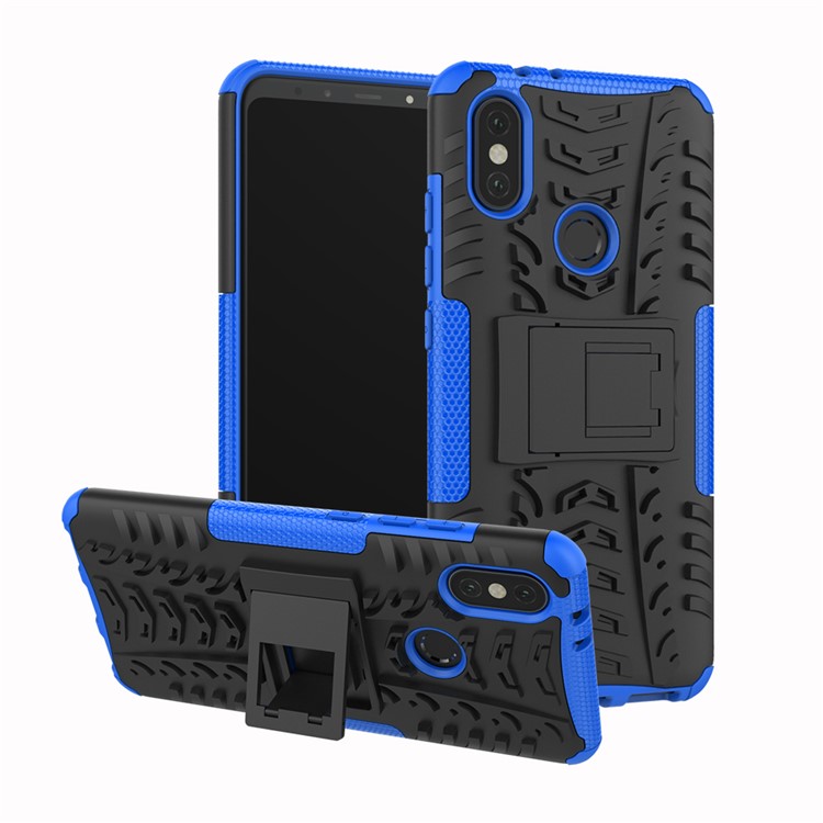 Tire Pattern Kickstand PC + TPU Hybrid Mobile Phone Cover for Xiaomi Mi A2 / Mi 6X - Blue-1