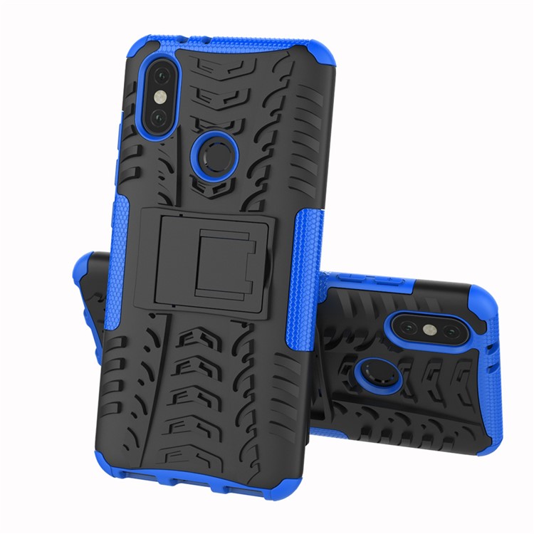 Tire Pattern Kickstand PC + TPU Hybrid Mobile Phone Cover for Xiaomi Mi A2 / Mi 6X - Blue-2