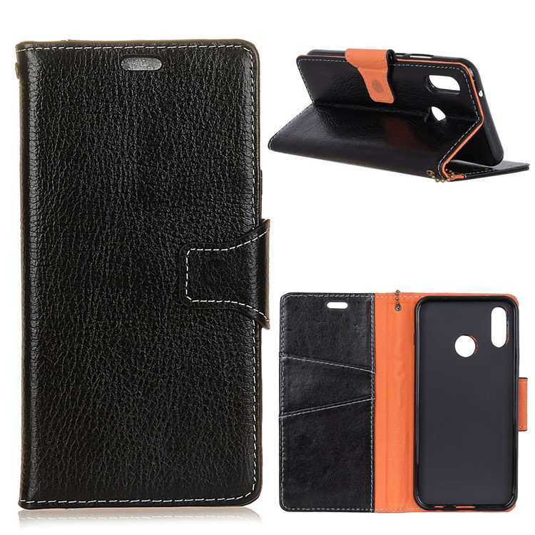 Crazy Horse Genuine Leather Wallet Stand Flip Case for Xiaomi Mi 6X - Black-1