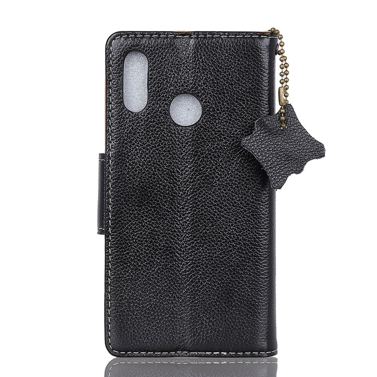Litchi Grain Genuine Leather Wallet Stand Mobile Phone Case for Xiaomi Mi 6X - Black-3