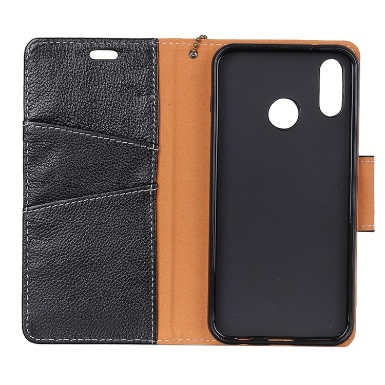 Litchi Grain Genuine Leather Wallet Stand Mobile Phone Case for Xiaomi Mi 6X - Black-4
