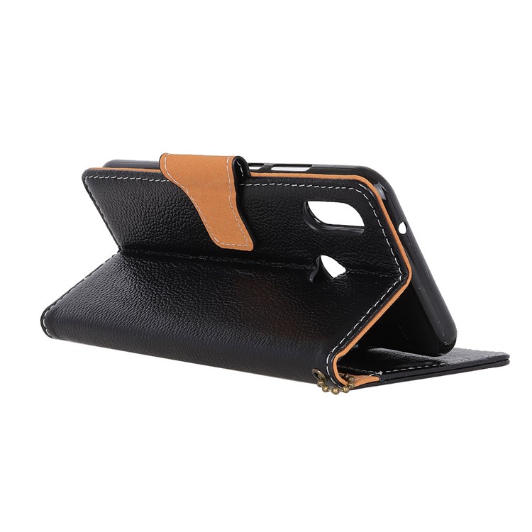 Litchi Grain Genuine Leather Wallet Stand Mobile Phone Case for Xiaomi Mi 6X - Black-5