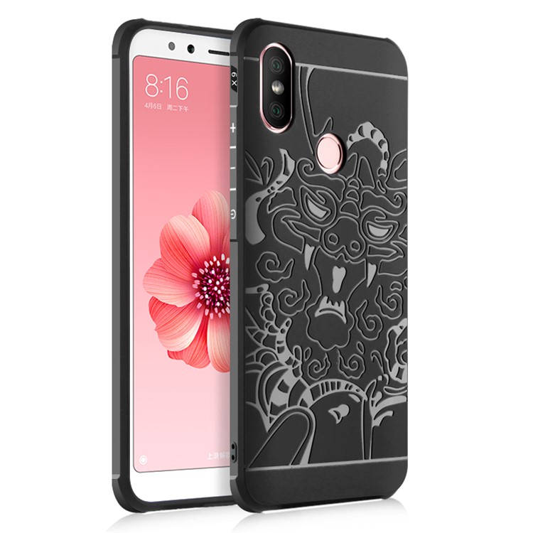 All-wrapped Drop-proof TPU Case for Xiaomi Mi A2 / Mi 6X - Auspicious Dragon Pattern / Black-1