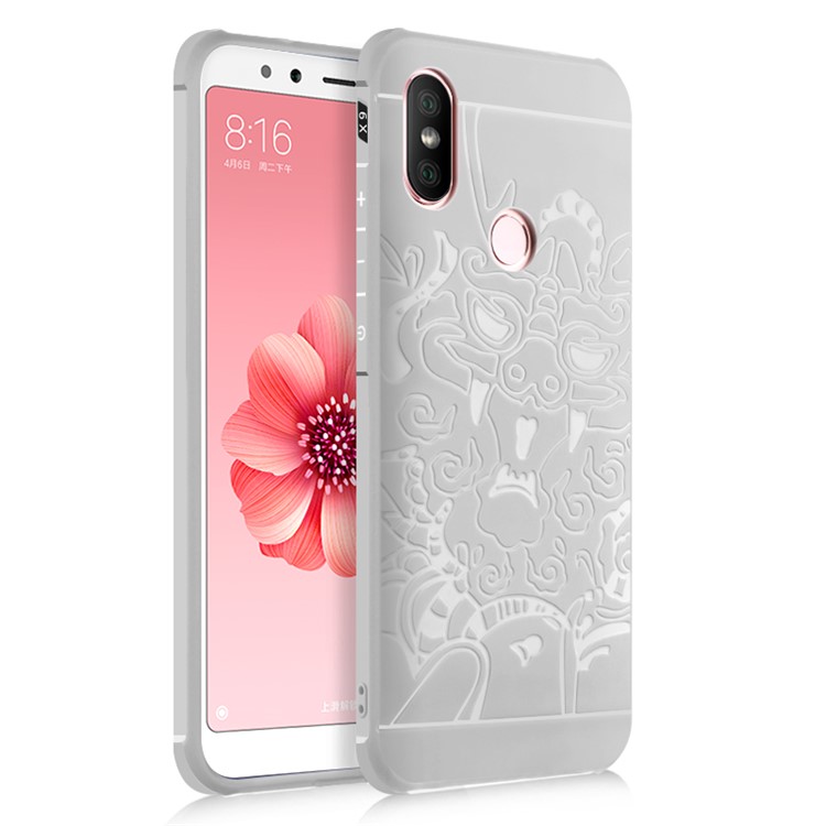 All-wrapped Drop-proof TPU Cover for Xiaomi Mi A2 / Mi 6X - Auspicious Dragon Pattern / Grey-1