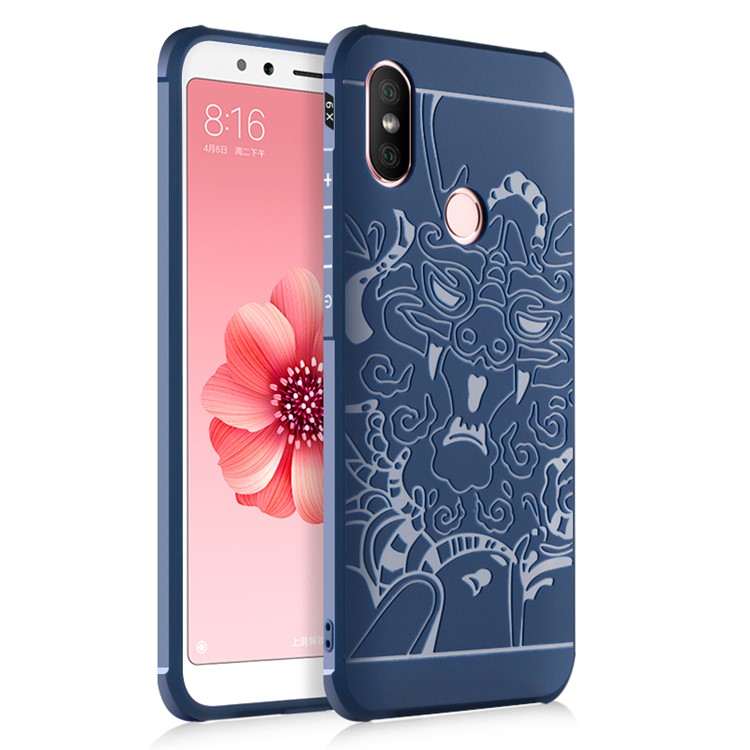 All-wrapped Drop-proof TPU Shell for Xiaomi Mi A2 / Mi 6X - Auspicious Dragon Pattern / Dark Blue-1