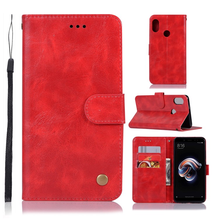Retro Style PU Leather Folio Flip Cell Phone Shell for Xiaomi Mi A2 / Mi 6X - Red-1