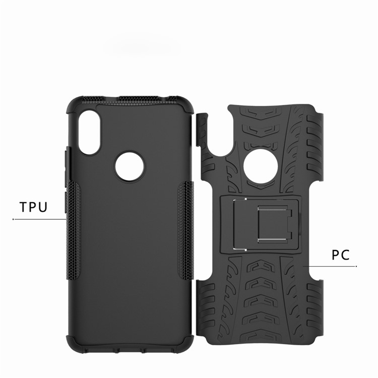 Tire Pattern Kickstand PC + TPU Hybrid Cover for Xiaomi Redmi S2 - All Black-10
