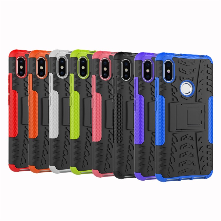 Tire Pattern Kickstand PC + TPU Hybrid Cover for Xiaomi Redmi S2 - All Black-11