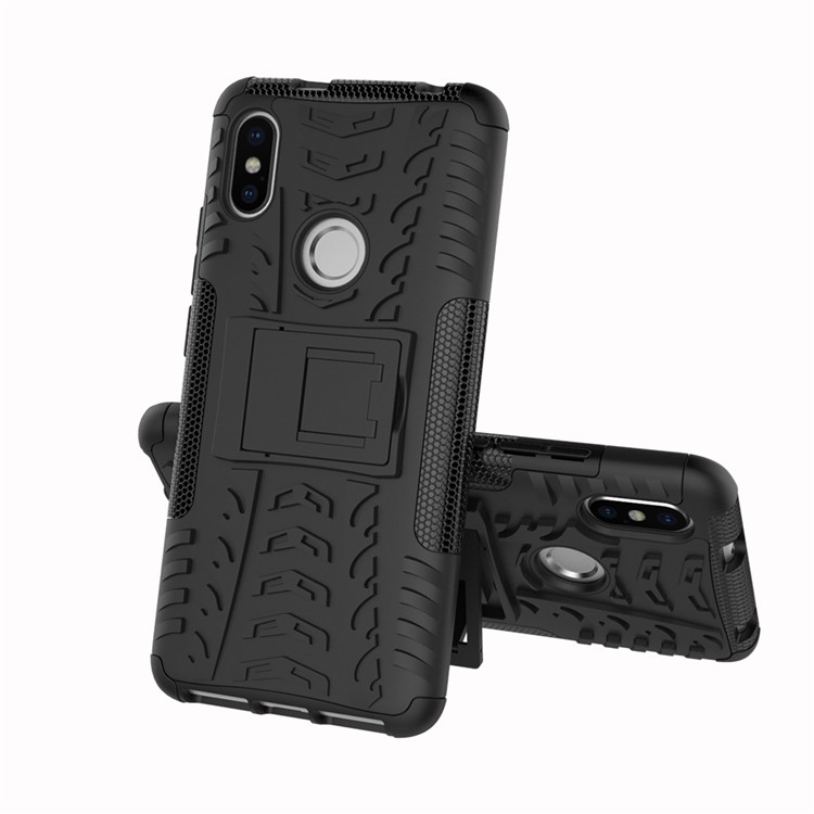 Tire Pattern Kickstand PC + TPU Hybrid Cover for Xiaomi Redmi S2 - All Black-2