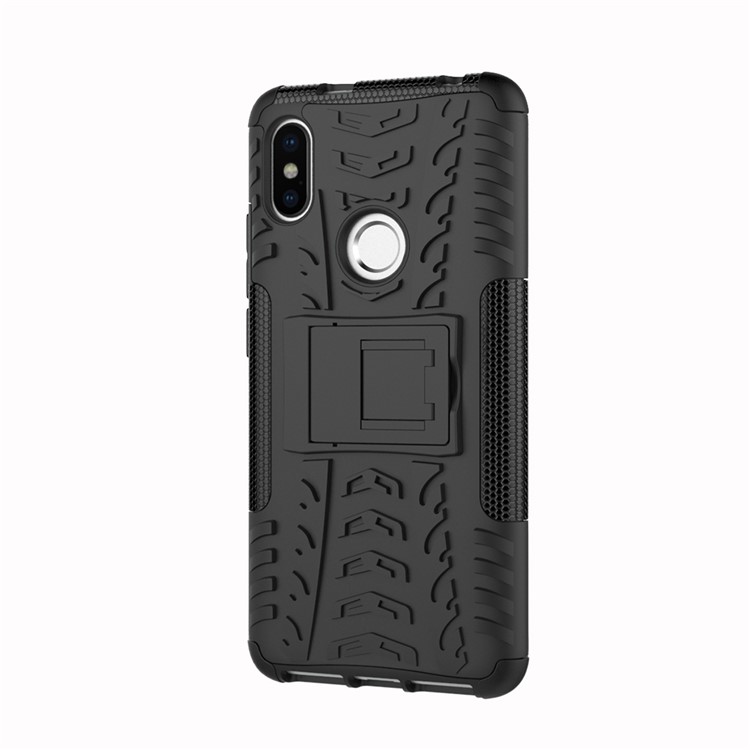 Tire Pattern Kickstand PC + TPU Hybrid Cover for Xiaomi Redmi S2 - All Black-4