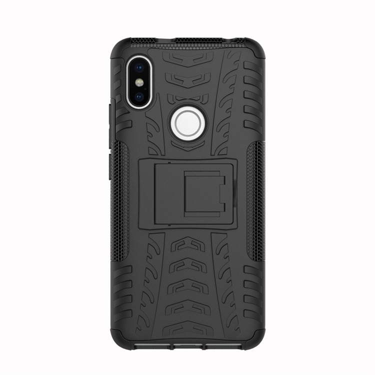 Tire Pattern Kickstand PC + TPU Hybrid Cover for Xiaomi Redmi S2 - All Black-5