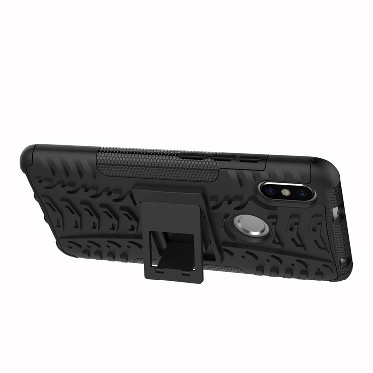 Tire Pattern Kickstand PC + TPU Hybrid Cover for Xiaomi Redmi S2 - All Black-7