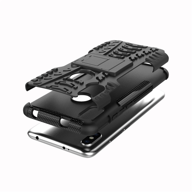 Tire Pattern Kickstand PC + TPU Hybrid Cover for Xiaomi Redmi S2 - All Black-8