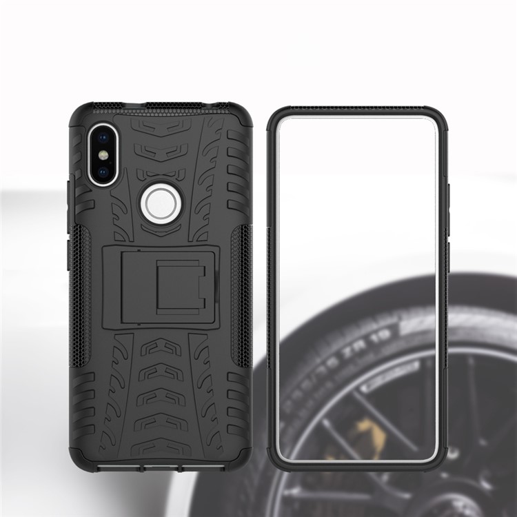 Tire Pattern Kickstand PC + TPU Hybrid Cover for Xiaomi Redmi S2 - All Black-9