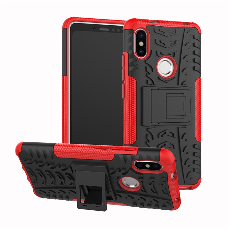Tire Pattern Kickstand PC + TPU Hybrid Shell for Xiaomi Redmi S2 / Y2 - Red-1