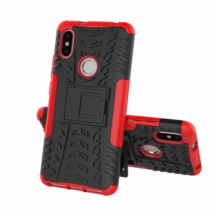 Tire Pattern Kickstand PC + TPU Hybrid Shell for Xiaomi Redmi S2 / Y2 - Red-2