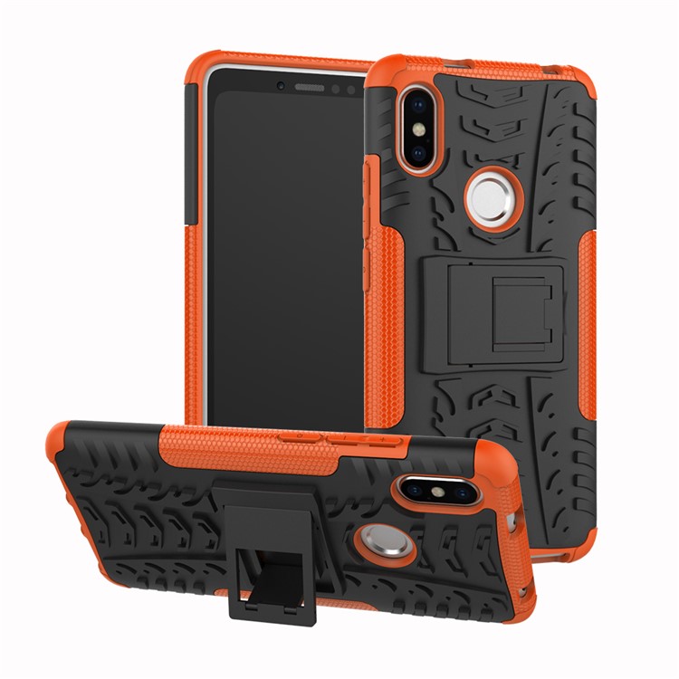Tire Pattern Kickstand PC + TPU Combo Cover for Xiaomi Redmi S2 / Y2 - Orange-1
