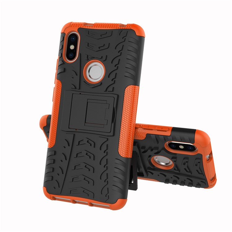 Tire Pattern Kickstand PC + TPU Combo Cover for Xiaomi Redmi S2 / Y2 - Orange-2