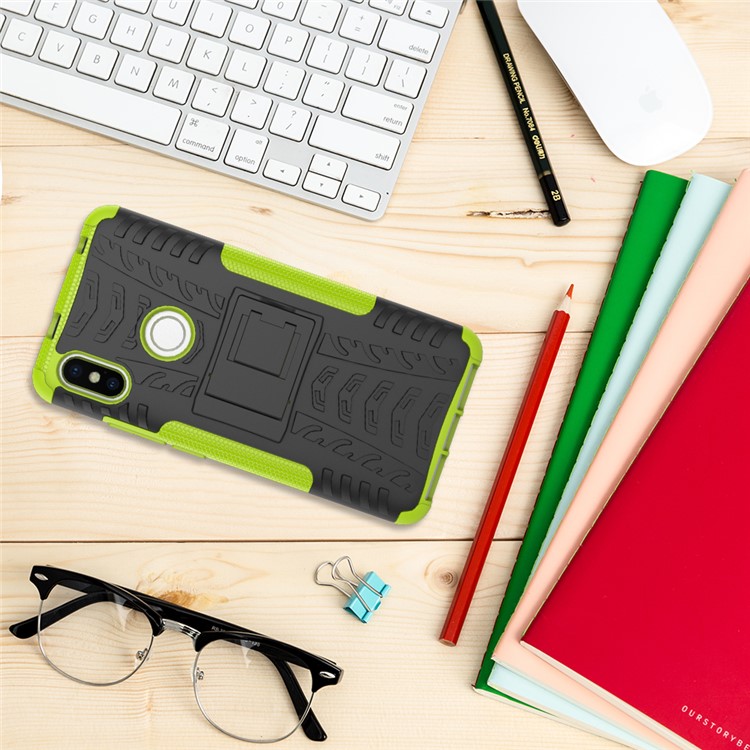 Tire Pattern Kickstand PC + TPU Hybrid Back Cover for Xiaomi Redmi S2 / Y2 - Green-3