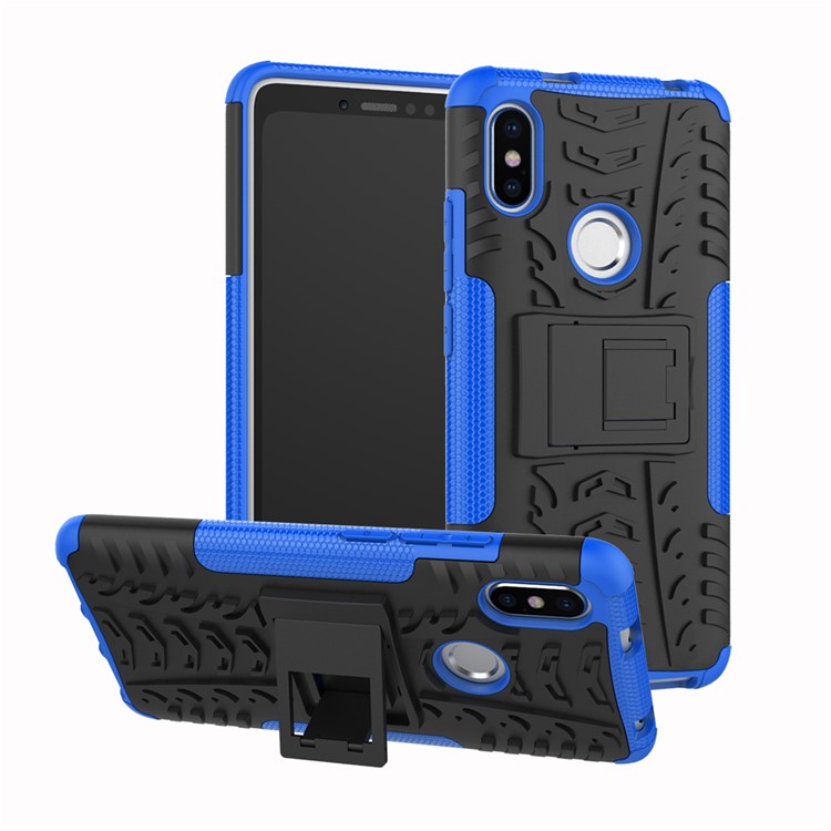 Tire Pattern Kickstand PC + TPU Hybrid Back Case for Xiaomi Redmi S2 / Y2 - Blue-1