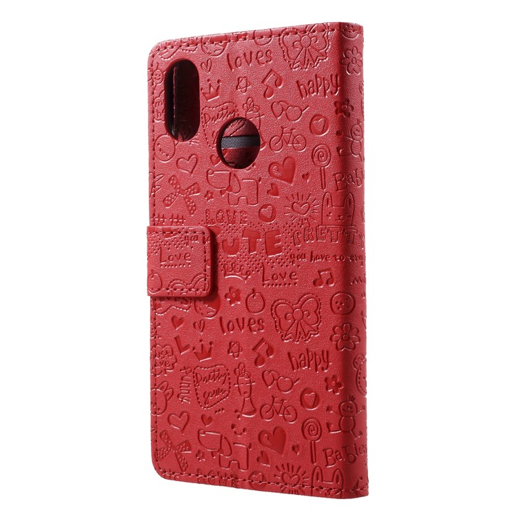 Cartoon Graffiti Leather Wallet Phone Case for Xiaomi Mi 8 (6.21-inch) - Red-2