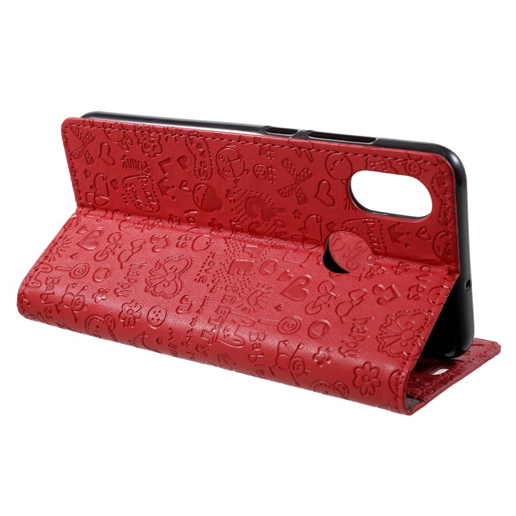 Cartoon Graffiti Leather Wallet Phone Case for Xiaomi Mi 8 (6.21-inch) - Red-4