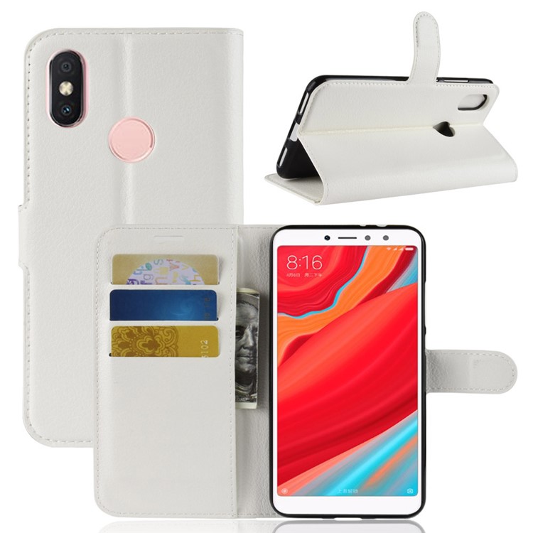 Litchi Skin Wallet Leather Stand Cover for Xiaomi Redmi S2 / Y2 - White-1
