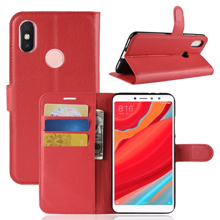 Portacellulare In Pelle Color Litchi Per Xiaomi Redmi S2 - Rosso-1