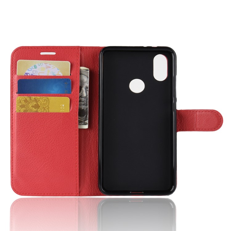 Portacellulare In Pelle Color Litchi Per Xiaomi Redmi S2 - Rosso-3