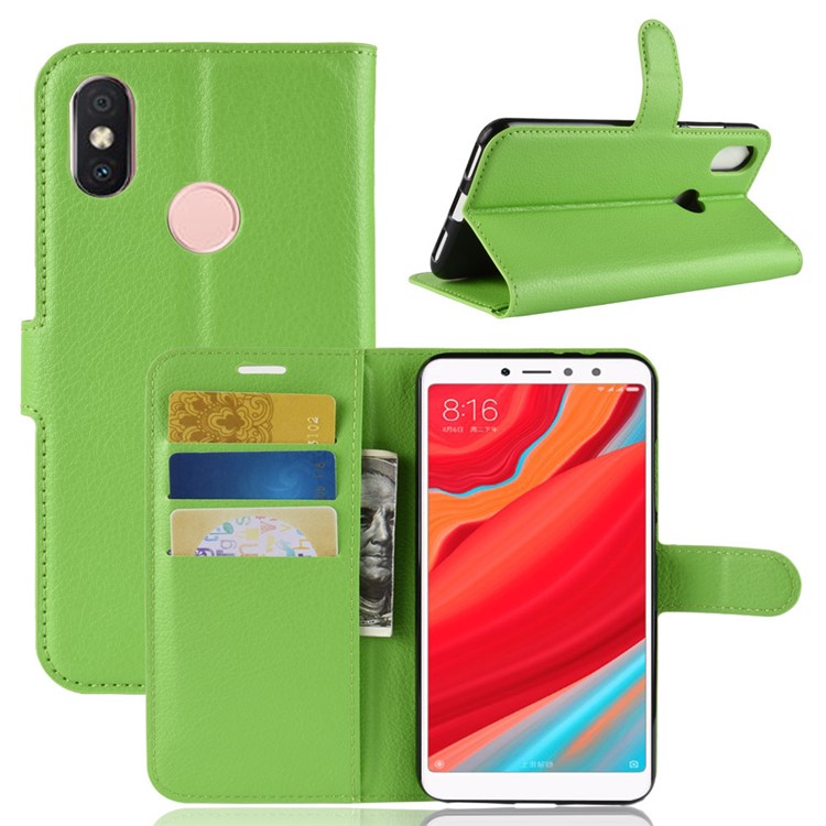 Litchi Skin Magnetic Leather Stand Cover for Xiaomi Redmi S2 / Y2 - Green-1