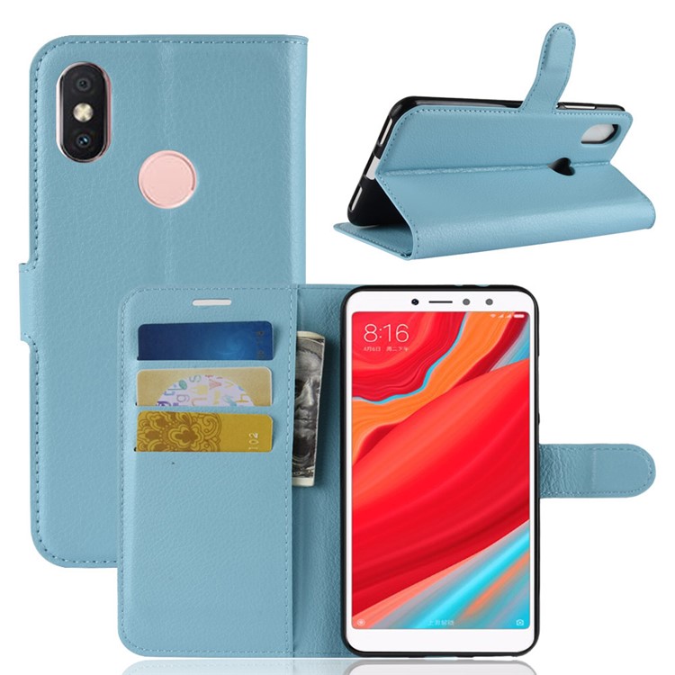 Litchi Skin Leather Stand Case with Card Slots for Xiaomi Redmi S2 / Y2 - Baby Blue-1
