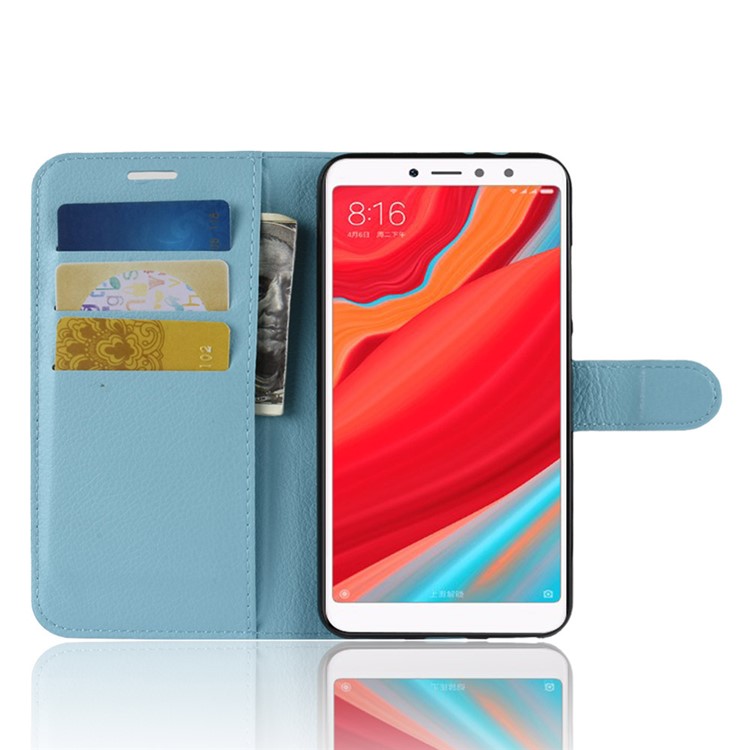 Litchi Skin Leather Stand Case with Card Slots for Xiaomi Redmi S2 / Y2 - Baby Blue-4
