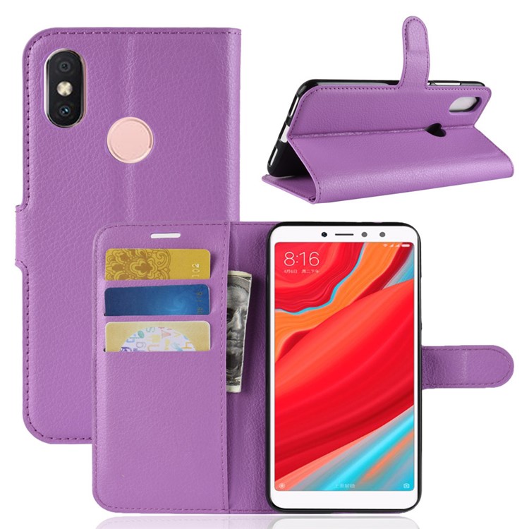 Litchi Skin Leather Stand Cover with Card Slots for Xiaomi Redmi S2 / Y2 - Purple-1