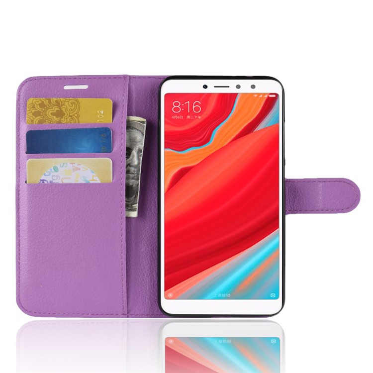 Litchi Skin Leather Stand Cover with Card Slots for Xiaomi Redmi S2 / Y2 - Purple-4