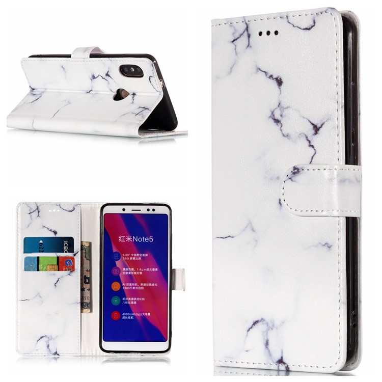 Pattern Printing Wallet Stand Leather Case Shell for Xiaomi Redmi Note 5 Pro (Dual Camera) / Redmi Note 5 (China) - White Marble-1