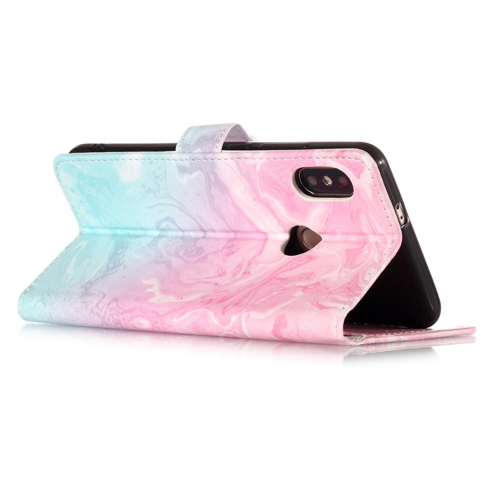 Pattern Printing Wallet Stand Leather Mobile Cover for Xiaomi Redmi Note 5 Pro (Dual Camera) / Redmi Note 5 (China) - Blue and Rose Lava Pattern-4
