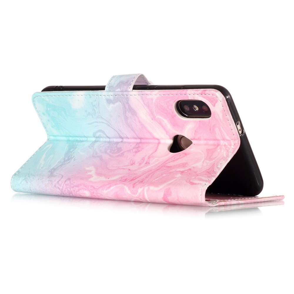 Modèle D'impression de Portefeuille Couverture Mobile en Cuir Pour Xiaomi Redmi Note 5 Pro (double Caméra) / Redmi Note 5 (chine) - Motif de Lave Bleu et Rose