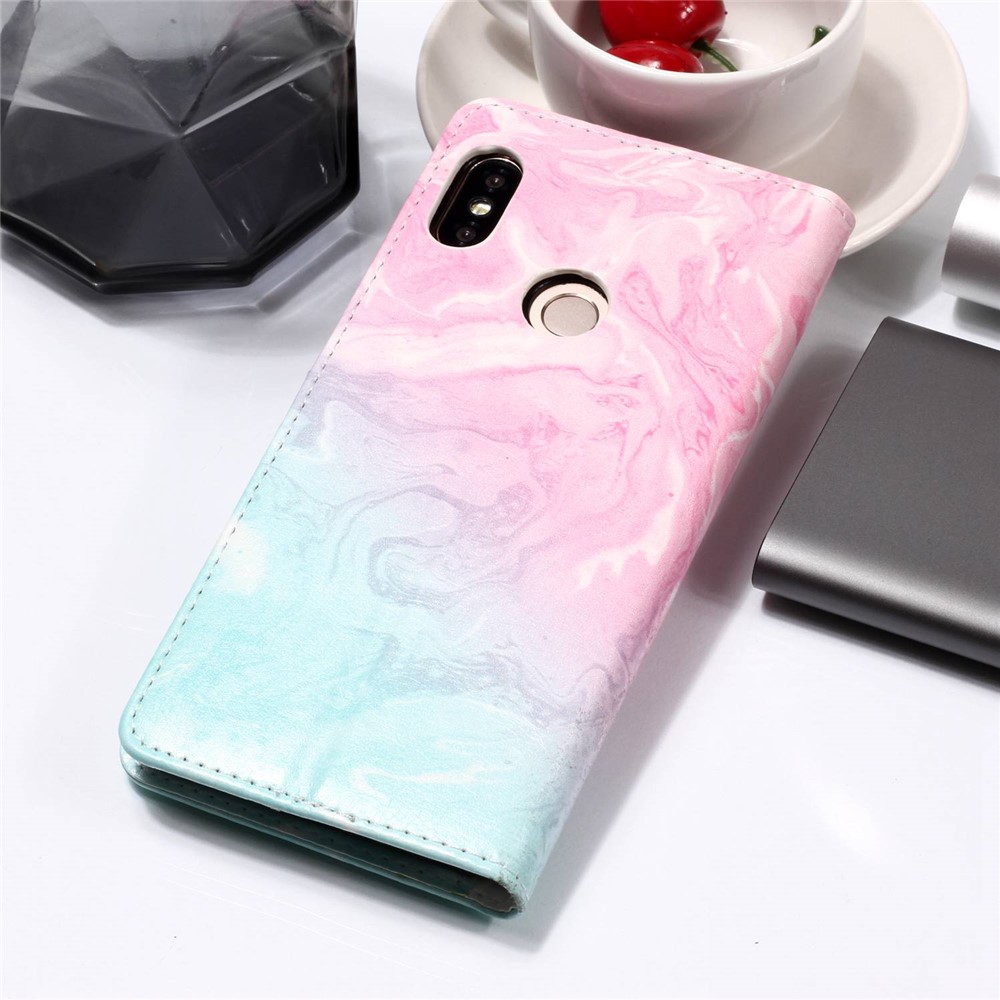 Modèle D'impression de Portefeuille Couverture Mobile en Cuir Pour Xiaomi Redmi Note 5 Pro (double Caméra) / Redmi Note 5 (chine) - Motif de Lave Bleu et Rose